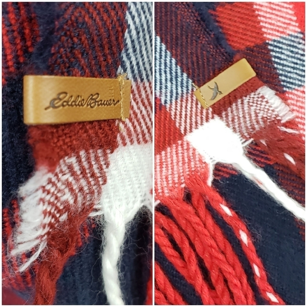 Eddie Bauer Plaid Blanket Scarf Red Blue - Picture 6 of 6